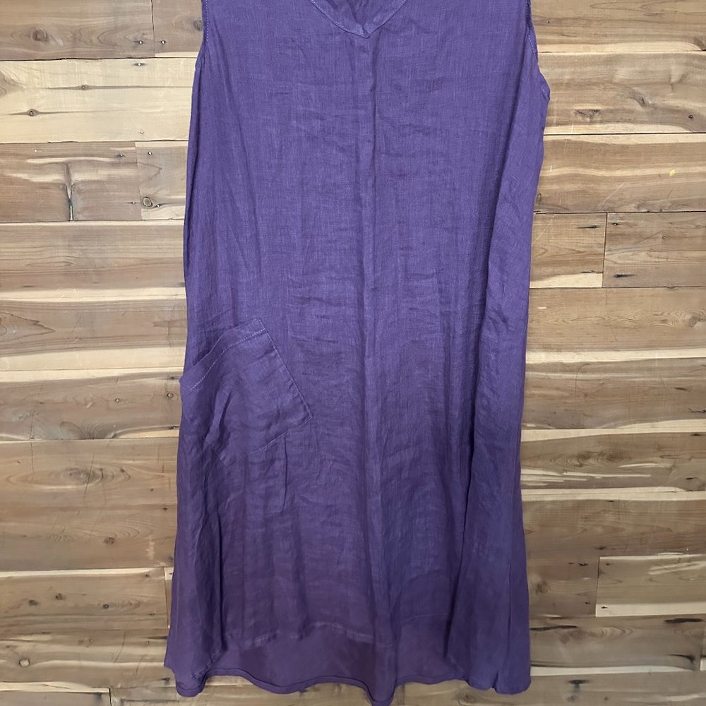 FLAX Clothing DREAMY DRESS 100% Linen ELDERBERRY Plum S BIAS BACK Knee-Length - Picture 6 of 6
